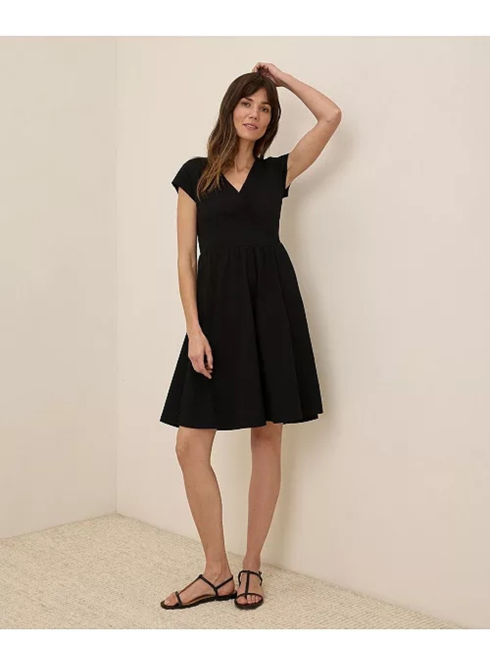 Pact Black V‑Neck Short Sleeve Fit‑and‑Flare Dress